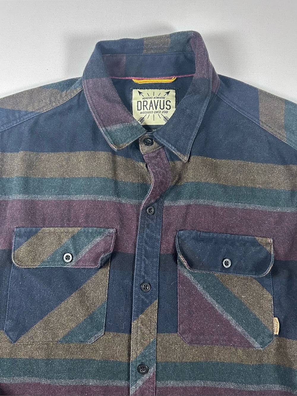 Dravus Long Sleeve Denim Button Up Shirt Men’s Medium Aztec Striped Multicolor